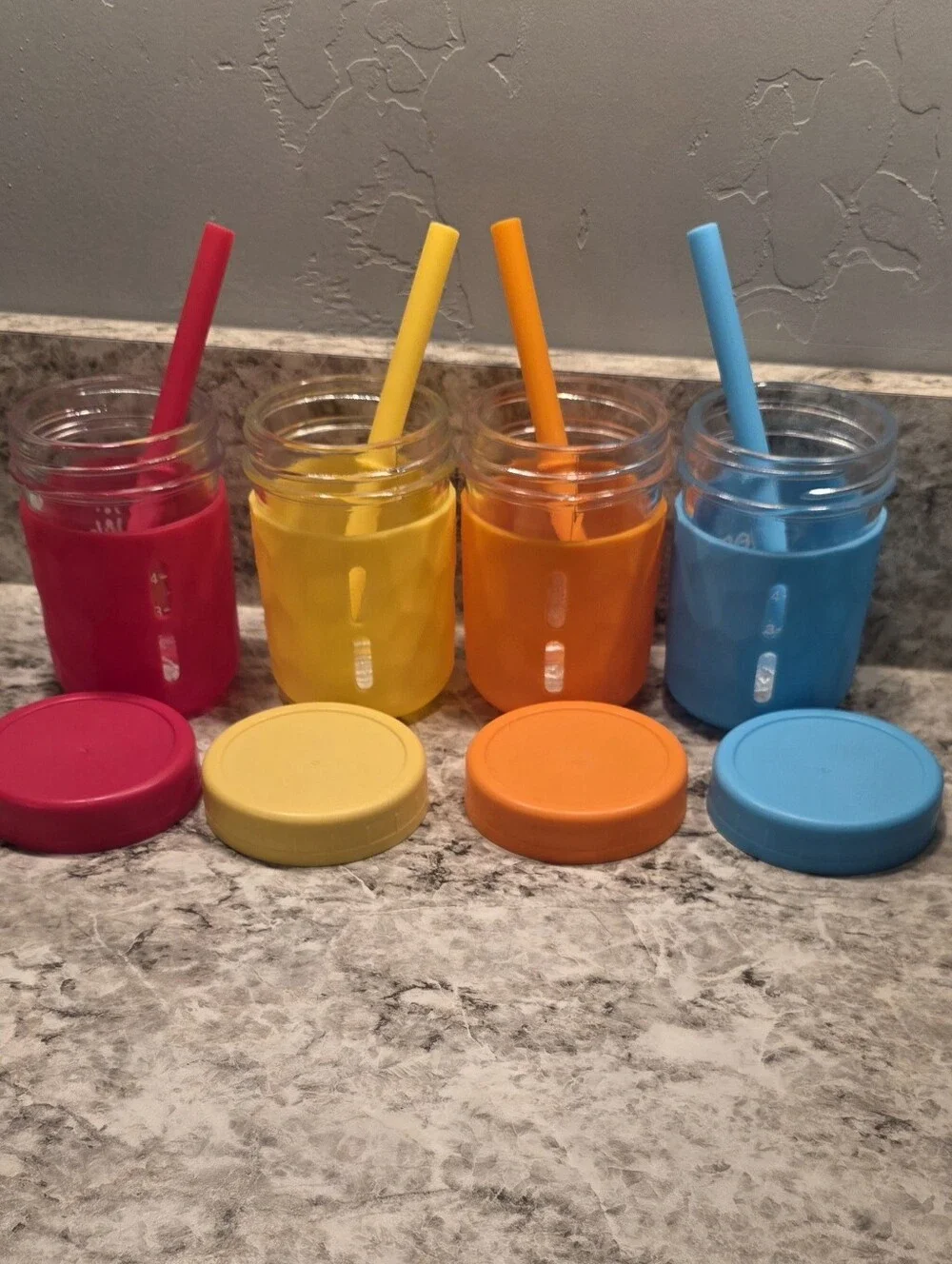 Set Of 4 Wee Sprout Mason Jar Style Glasses For Toddlers, Kids, Multicolor